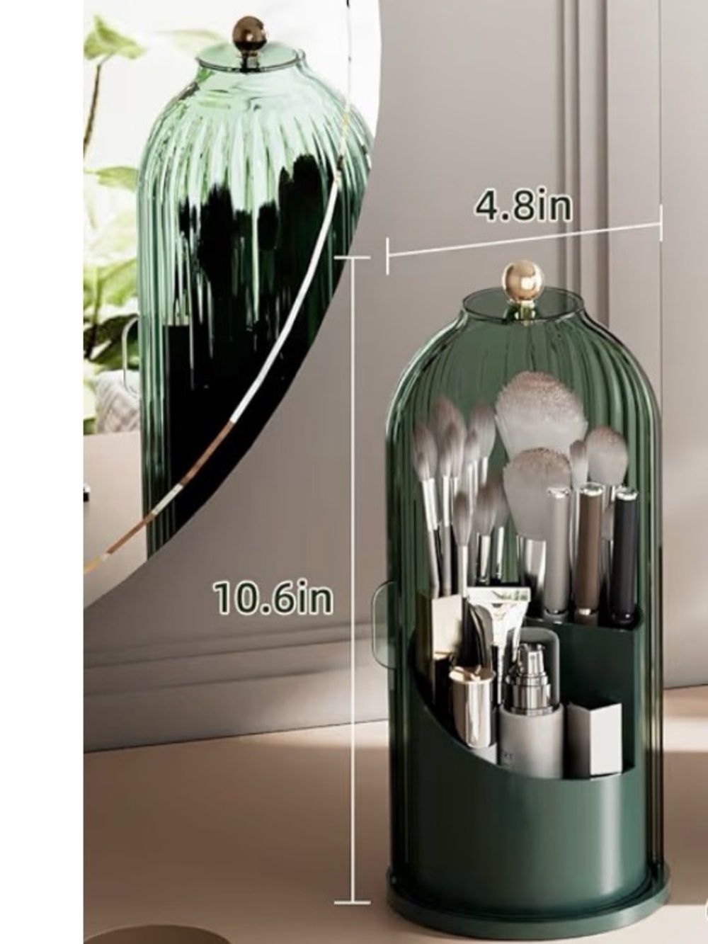 Green Dome Makeup Organizer with Gold Accent - Premium Vanity Storage